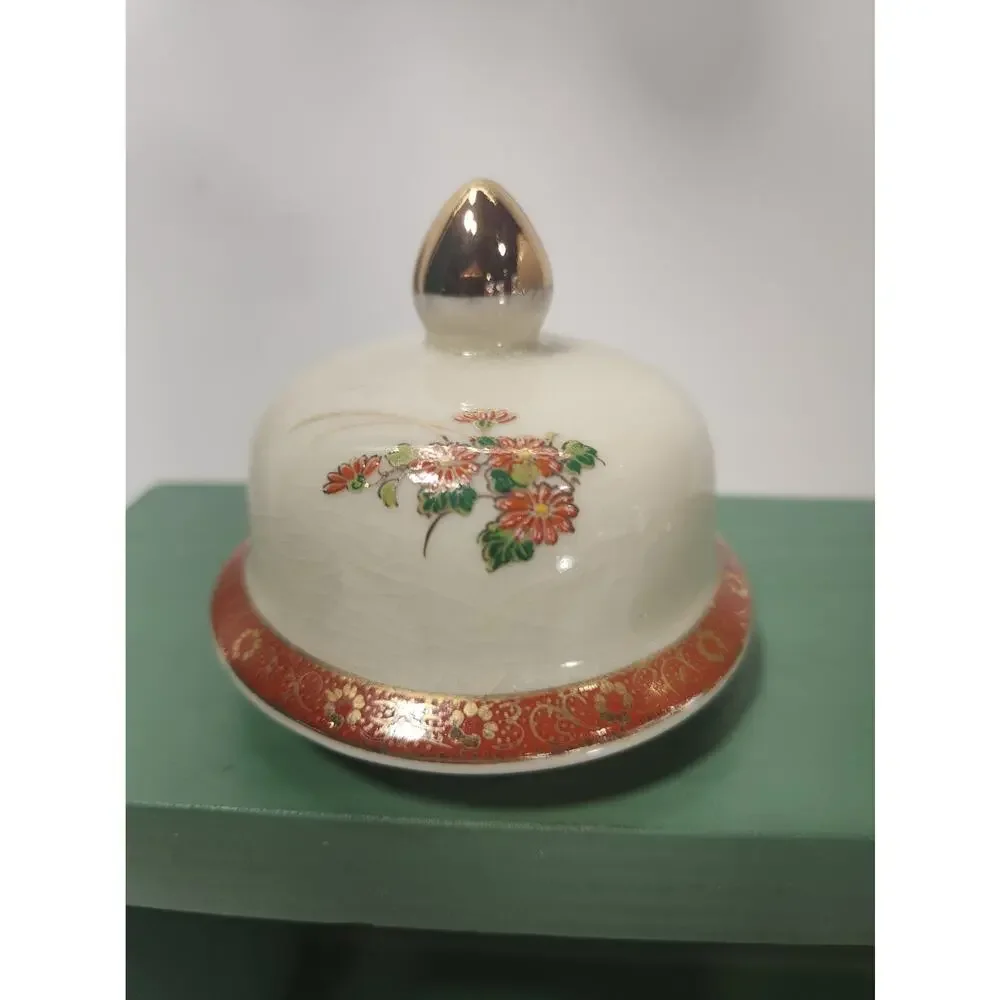 Vintage Satsuma Japan Ginger Jar Peacock Floral Crackle Glaze Gold 8